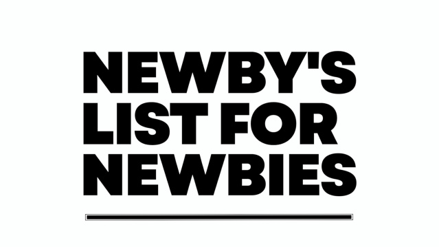 Newby's List for Newbies in bold black text on white