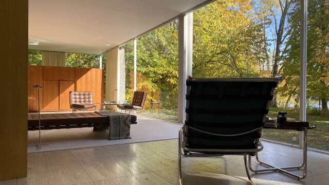 Edith Farnsworth House in Plano, Illinois - fall interior