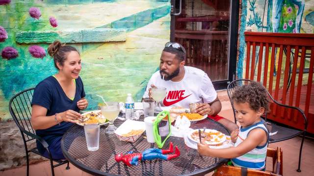 Amy Nelson and family at La Quinta de los Reyes in downtown Aurora, Illinois
