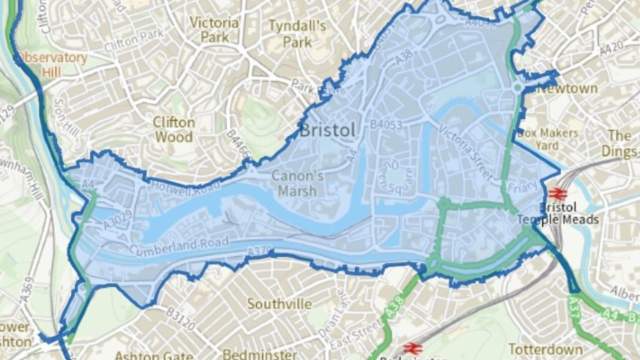 A map showing the boundaries for the Clean Air Zone in Bristol - Credit Bristol City Council