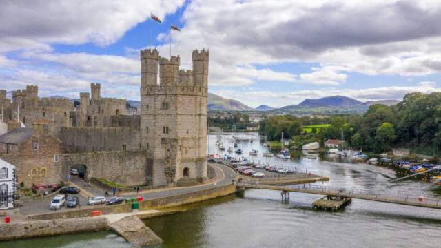 View of Caernarfon Castle and the river alongside it