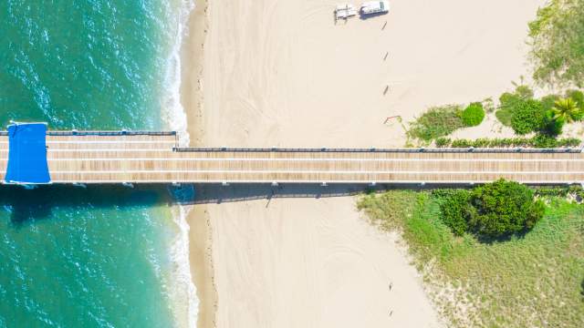 Aerial View of Ocean Boardwalk at Pompano Beach in Fort Lauderdale
