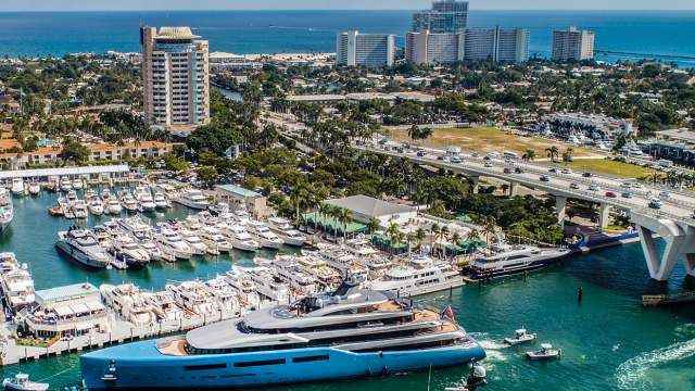 Aerial view of all the yachts gathered for the Fort Lauderdale International Boat Show.