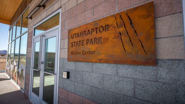 The sign at Utahraptor State Park visitor center
