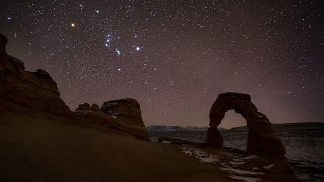 Night Sky Above Delicate Arch in Winter