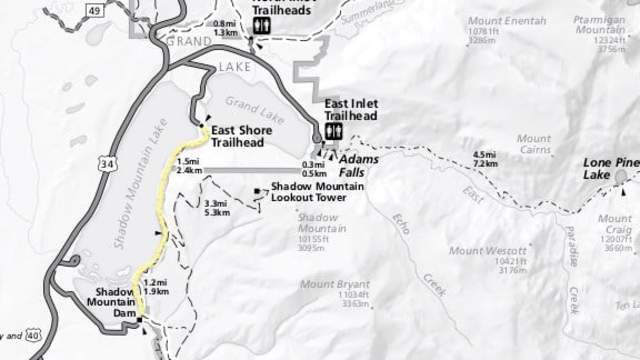 East Shore Trail Along Shadow Mountain Reservoir map