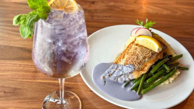 plated meal and refreshing beverage