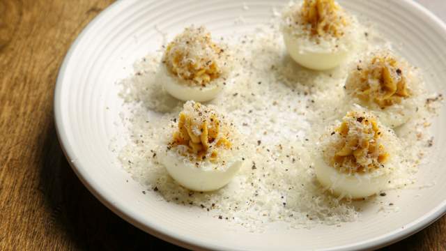Cacio e pepe deviled eggs