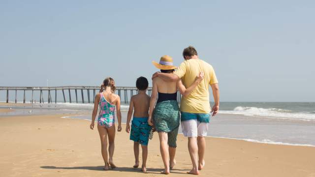 Family walking on beach in Ocean City, MD