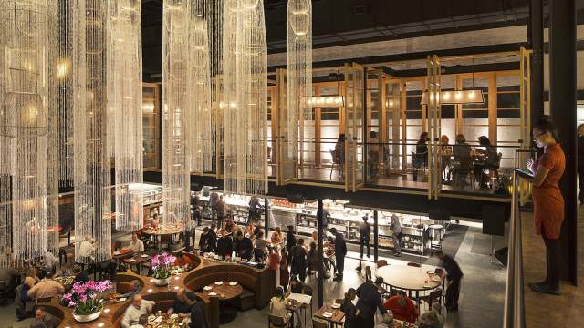 Interior dining area of Morimoto Asia restaurant in Disney Springs