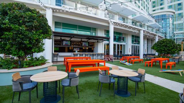 Patio area of FastBreak at Hilton Orlando