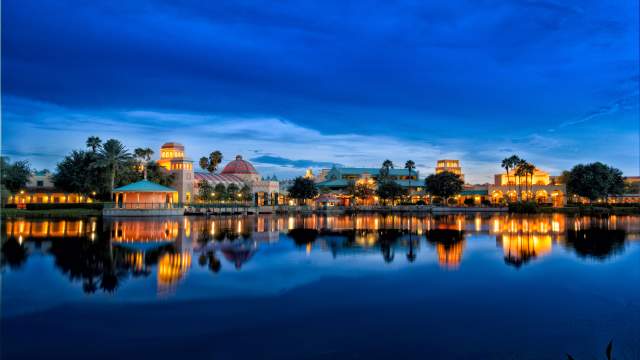 Disney's Coronado Springs Resort exterior at night