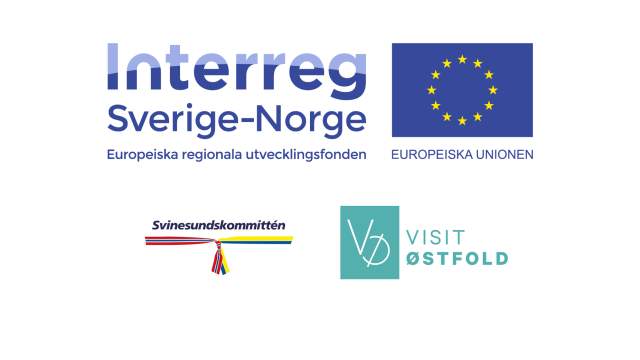 Logosamling med Interregg-logo, Svinesundskomiteens logo og Visit Østfold sin logo.