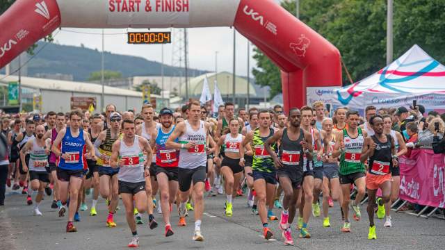 Entrants running off the starting line at the Swansea Bay 10k