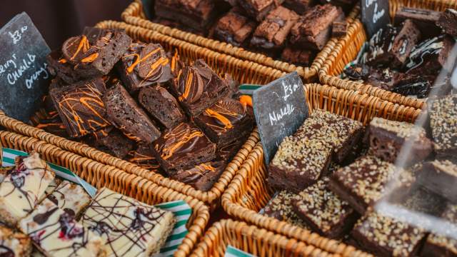 Brownies and other desserts on sale at Uplands Market