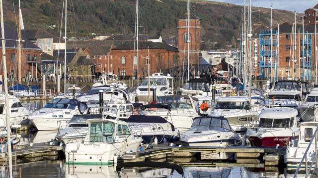 Boats docked in Swansea Marina