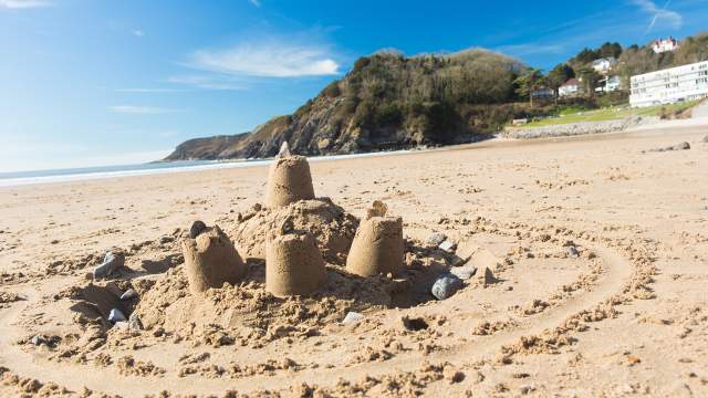 A sandcastle built on Caswell Bay Beach