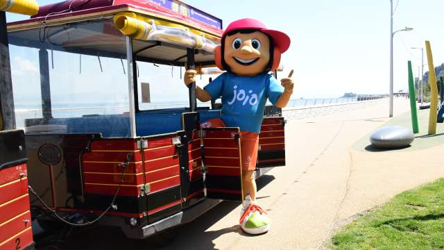 Jo Joio riding the Swansea Bay Rider Land Train