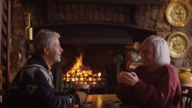 A Couple drinking coffee and hot chocolate at the King Arthur