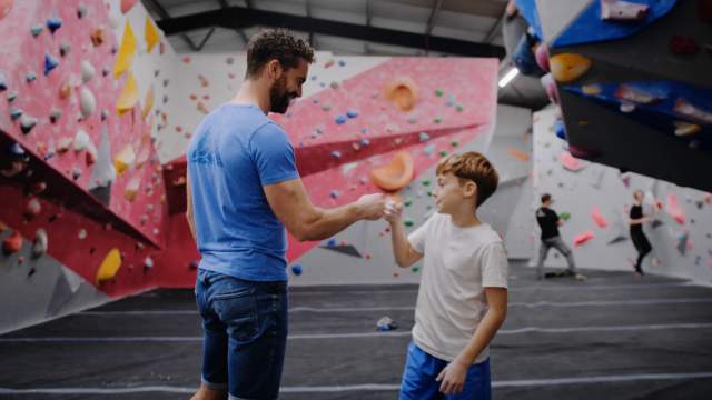 A father and son at the Climbing Hanger Swansea