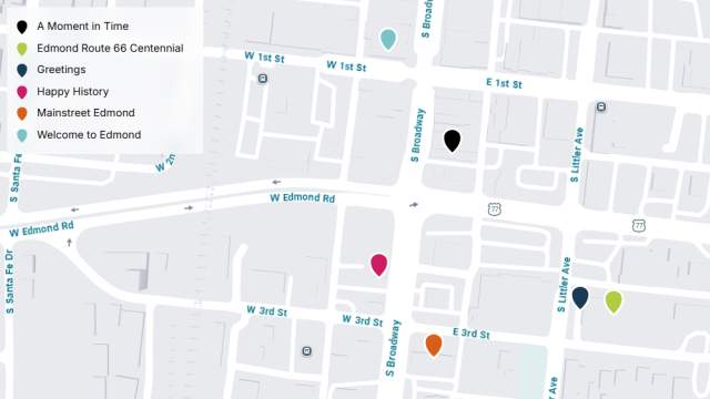 a map with pins for mural locations