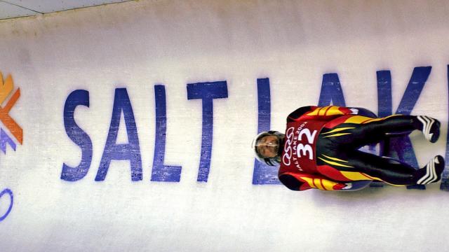 2002 Winter Olympics Salt Lake Skeleton Athlete on track