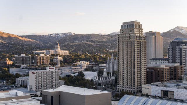 Drone Shot of Downtown, Capitol, Temple