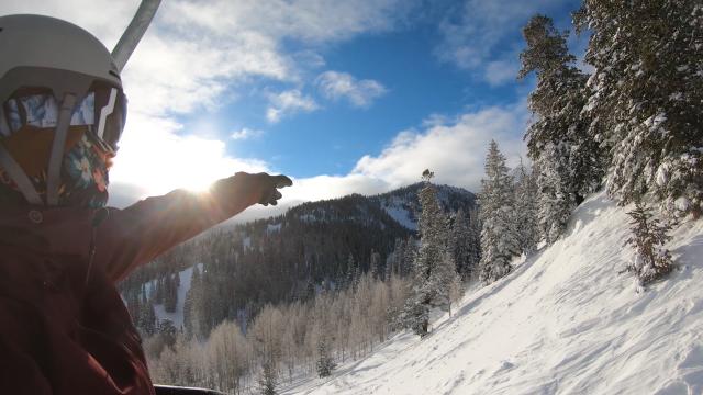 Riding the ski lift