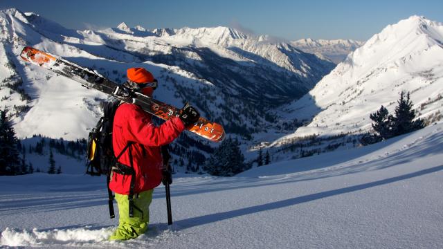 Skier Knee Deep in Snow at Alta