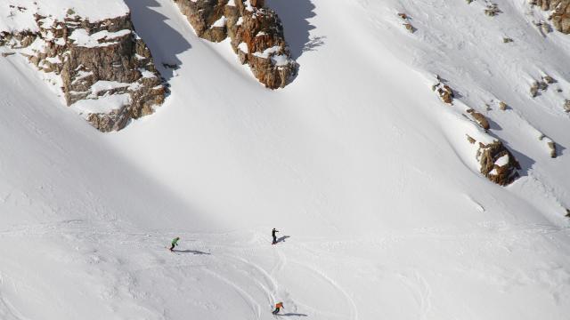 Skiers enjoy Ballroom’s stunning views and intermediate, sweeping trail.