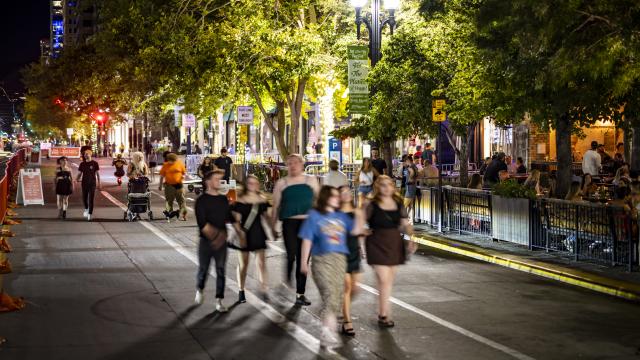 A group walking down Main Street during 2022’s Open Streets.