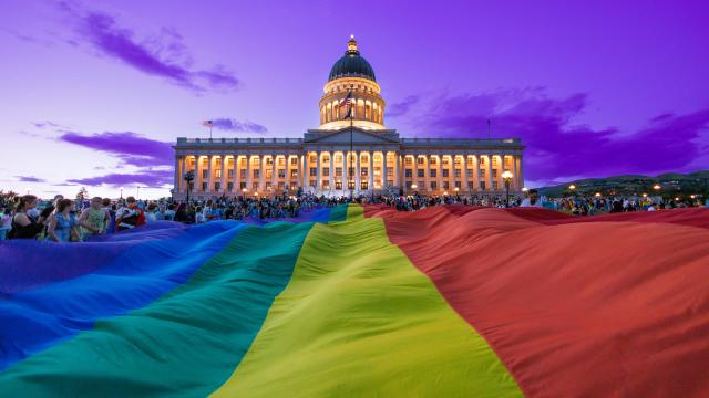 Crowd at the 2022 Utah Pride Rainbow March and Rally at the Utah State Capitol