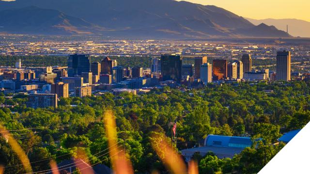 Skyline of Salt Lake from the east bench looking toward the Oquirrh mountains