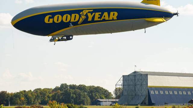 the goodyear blimp in flight