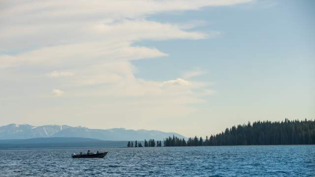a boat on Yellowstone Lake's surface