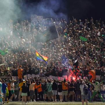 A crowd watching the Vermont Green FC game at Virtue Field