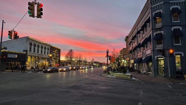Sunset over the historic downtown Williamston