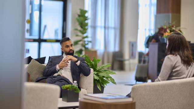 Man and woman at meeting in a quiet space