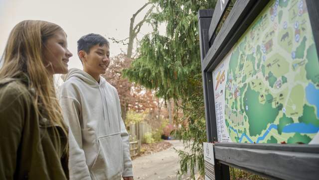 Kids looking at a Potter Park Zoo map