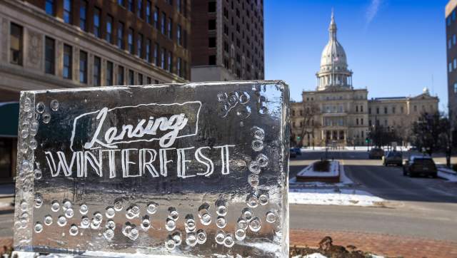 Winter Fest Ice Sculpture in front of the Capitol Building