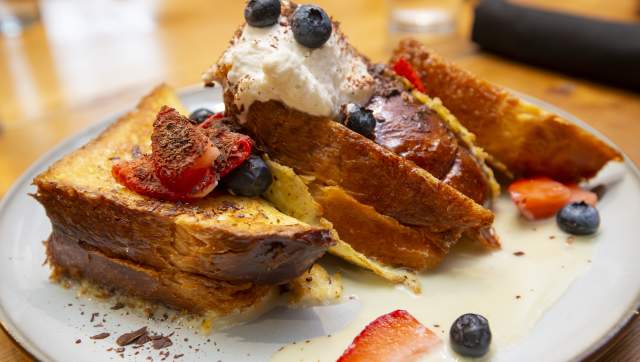 French toast with berries and cream at People's Kitchen