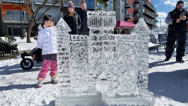 Castle ice sculpture at Winter Fest