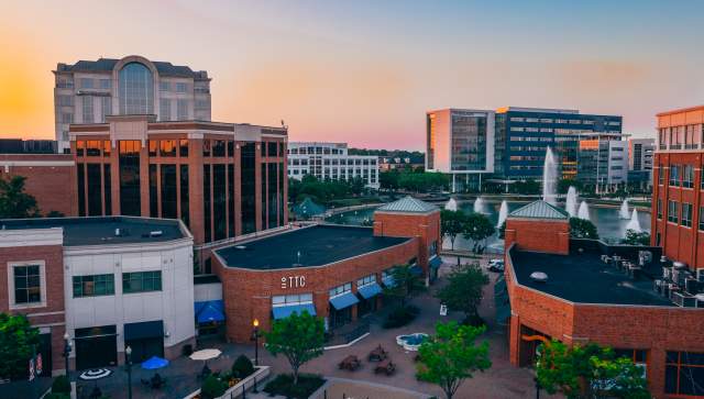 City Center skyline with sunset