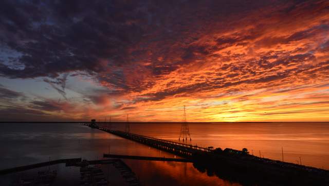 Sunset after a storm looking over the James River Bridge