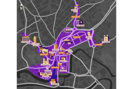 A map of Bristol districts accredited with Purple Flag standards of excellence in managing the night-time economy - credit Bristol City Centre BID