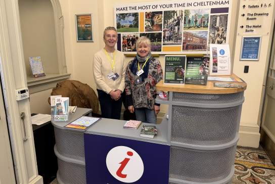 Two ladies representing Cheltenham tourist information centre