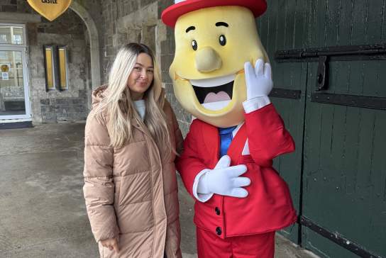Visitor meeting Mr Tayto at Tayto Castle.