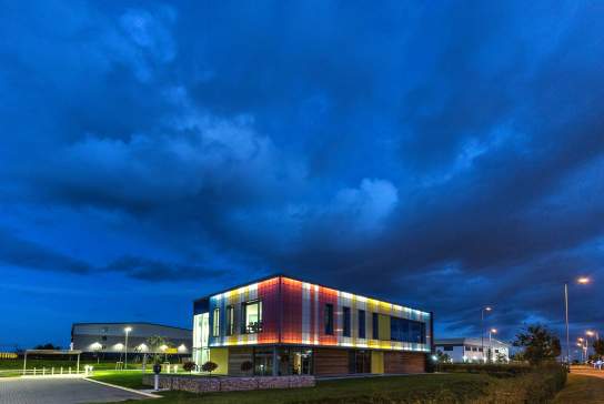 Colourful building in the evening
