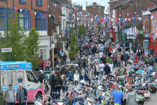 Busy high street in a town centre