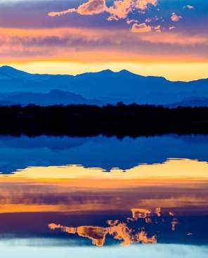 Sunset behind Long's Peak with Lake Mcintosh in the foreground